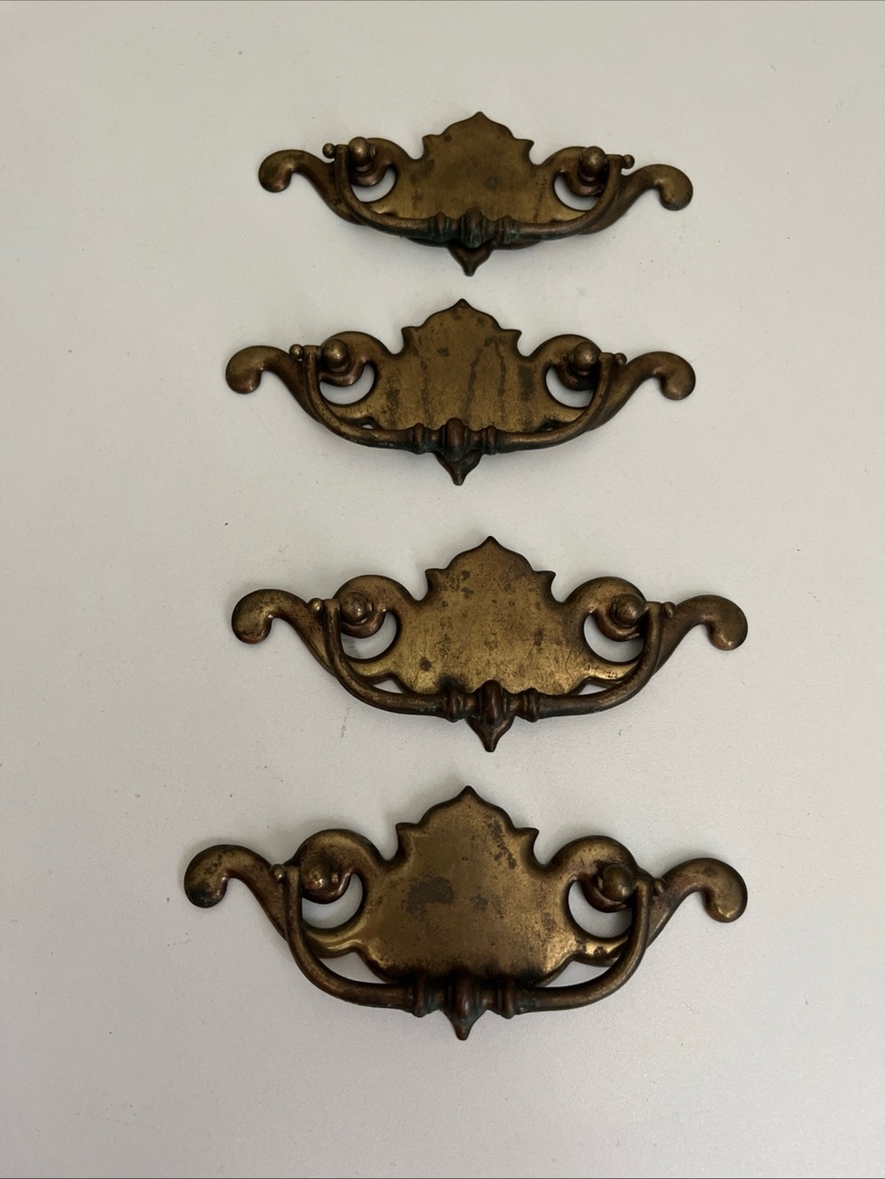 Vintage Brass Bronze Plate Batwing Drawer Pulls Chippendale Style Large Lot of 4
